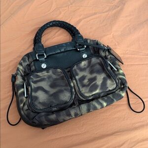 L.A.M.B. Green and Black Camo Purse with Leather Detail
